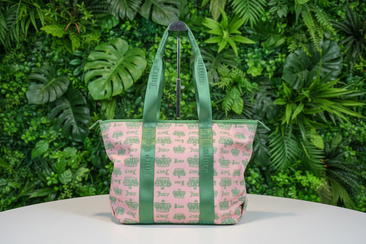 Juicy Pink Green Tote with Charms