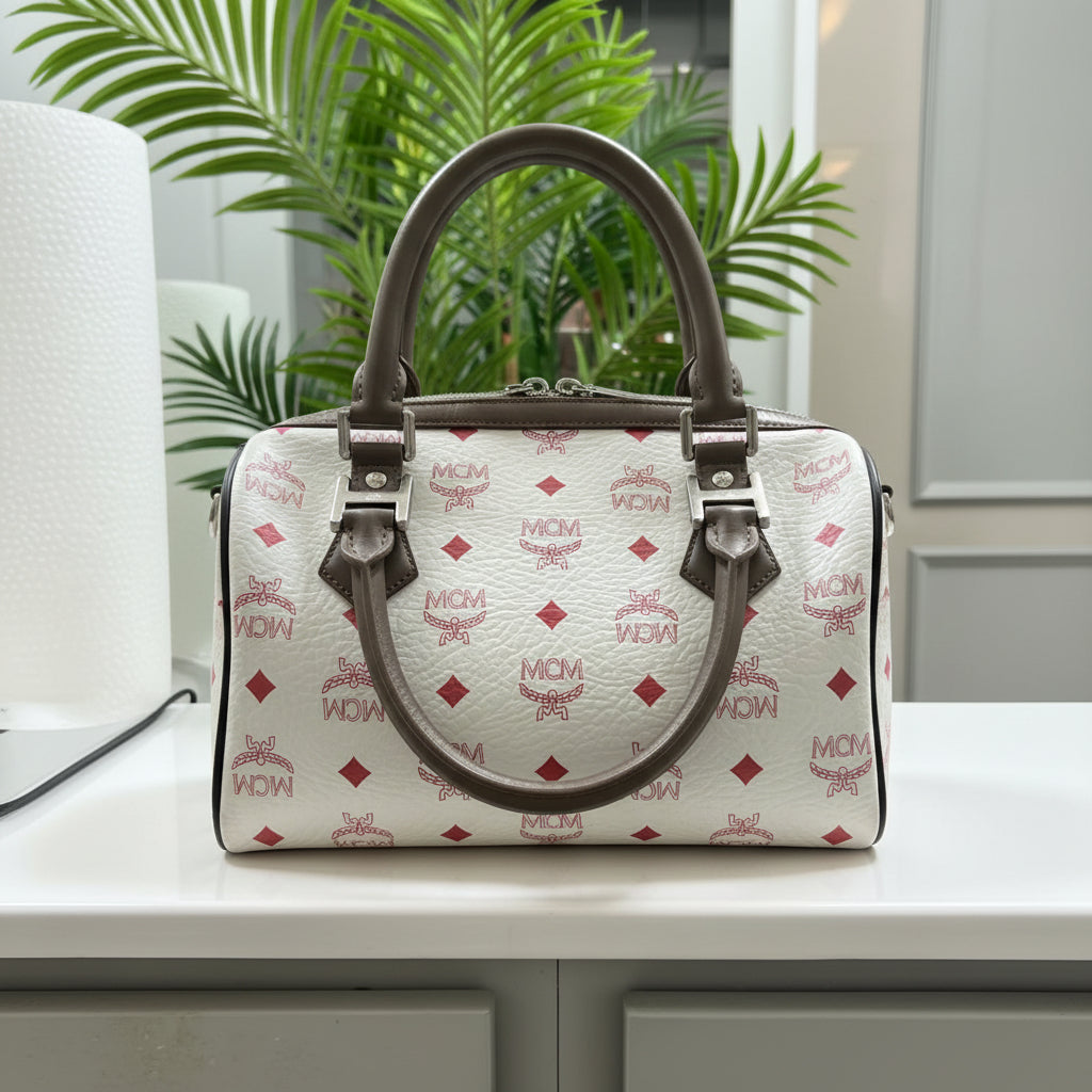 MCM Visetos Striped Munich Lion Boston Bag