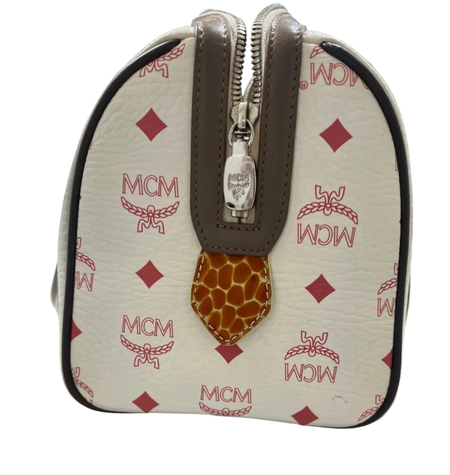 MCM Visetos Striped Munich Lion Boston Bag