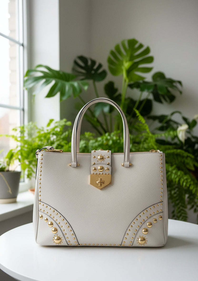 Prada Saffiano Lux Leather Turnlock Double Zip Tote