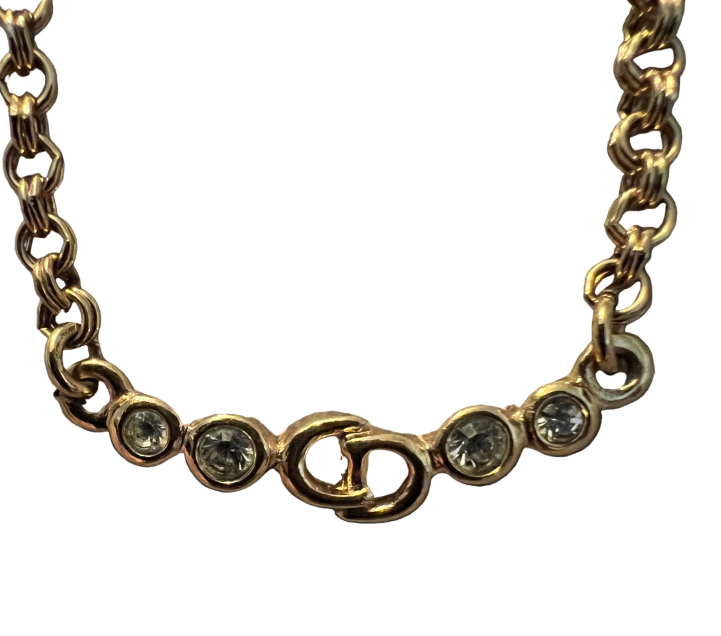 Dior Vintage Bar Logo Necklace with Crystals