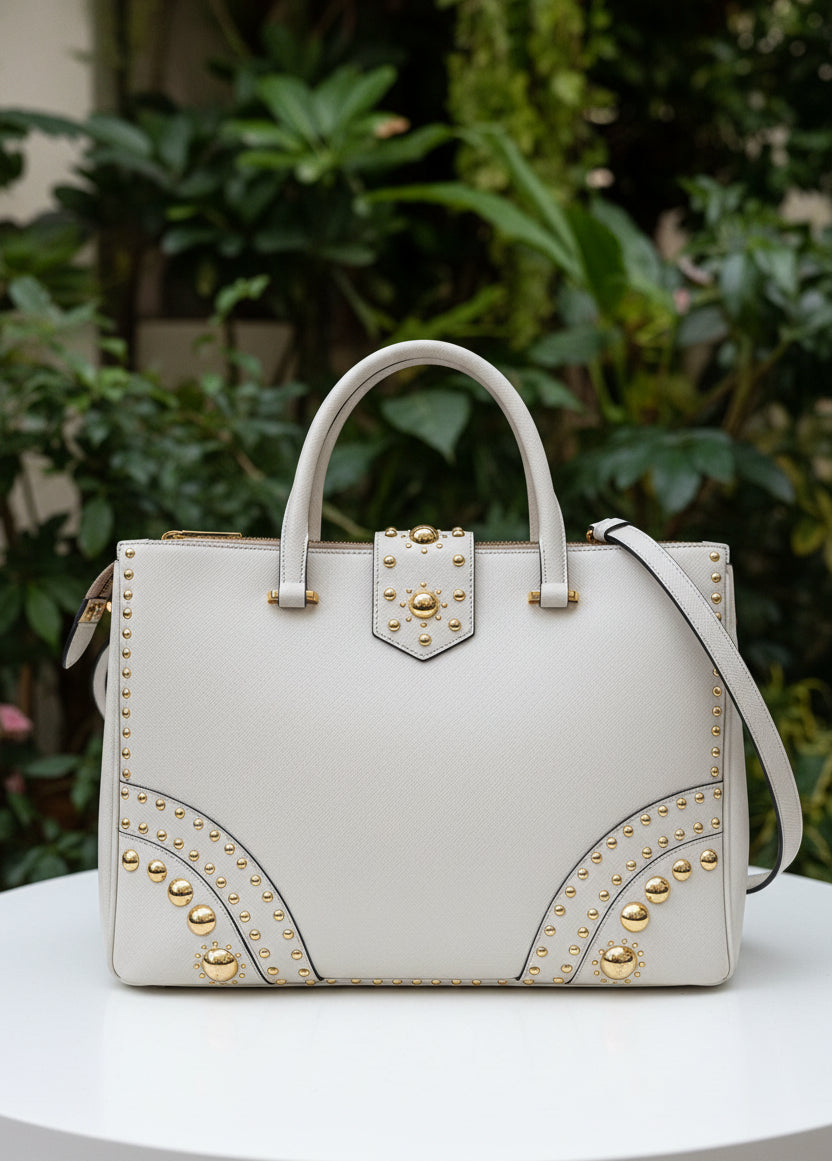 Prada Saffiano Lux Leather Turnlock Double Zip Tote