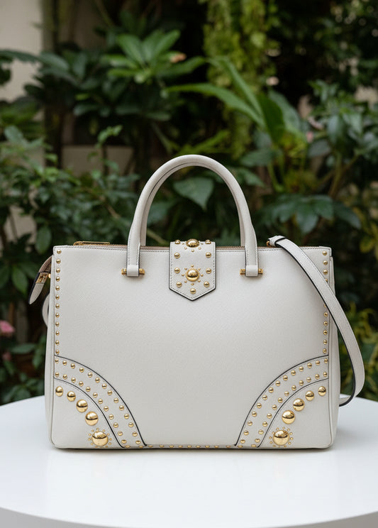 Prada Saffiano Lux Leather Turnlock Double Zip Tote