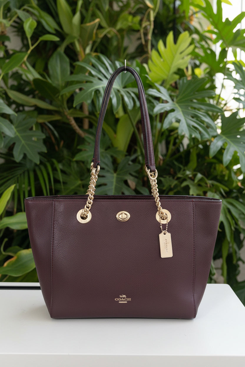 Coach Oxblood Turnlock Chain Tote 27