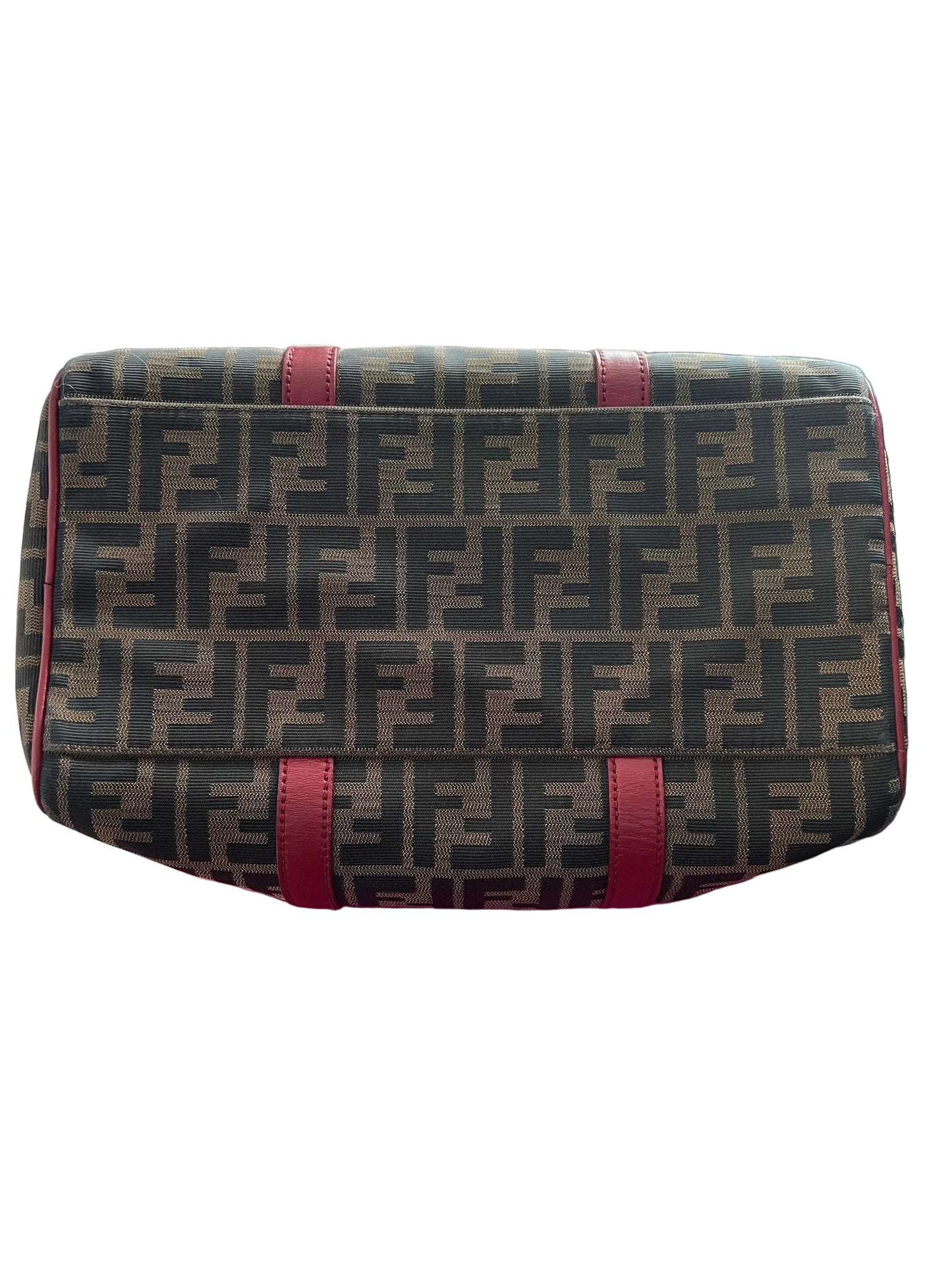 Fendi Zucca Boston Bag Red Leather Trim