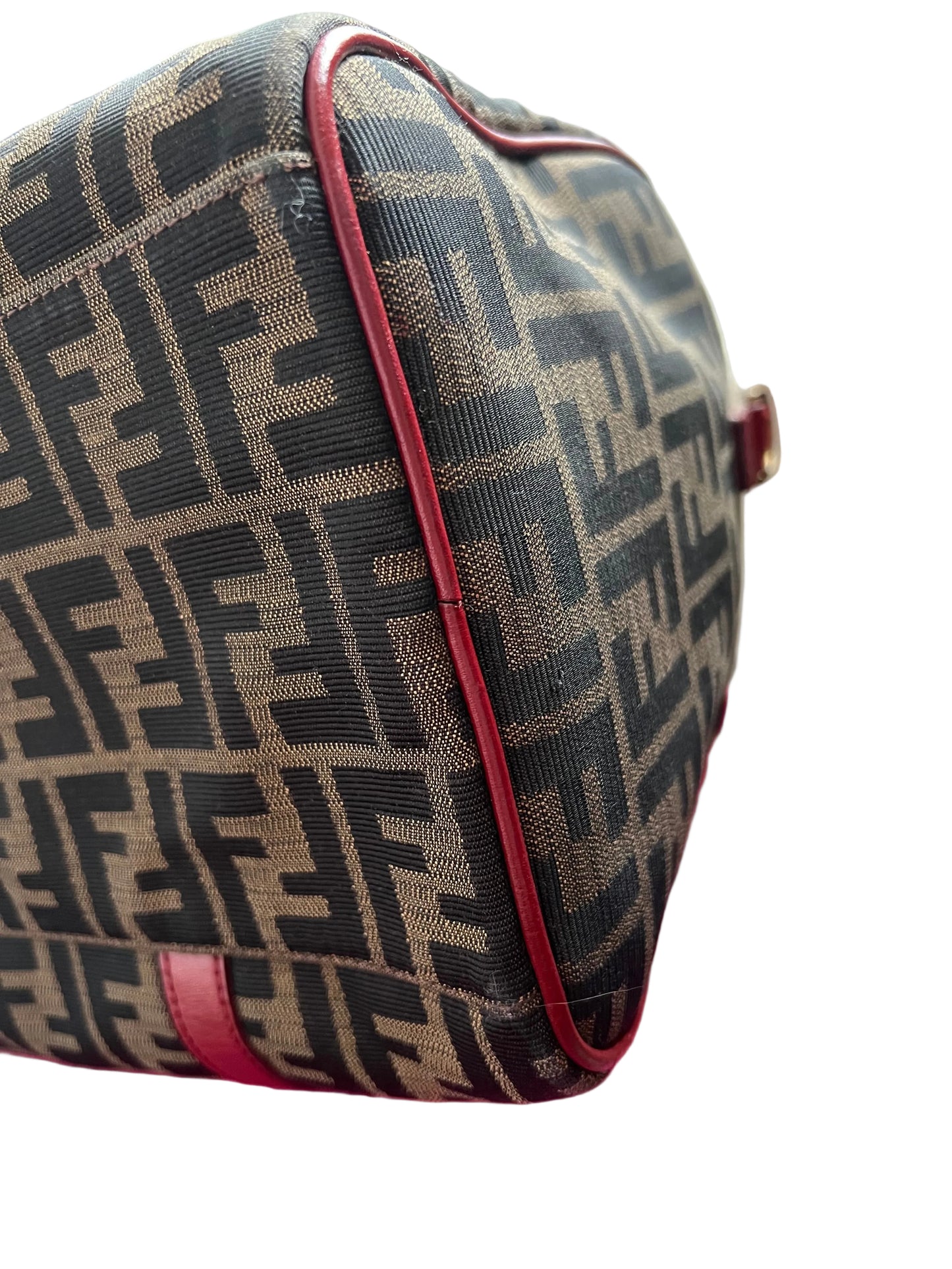 Fendi Zucca Boston Bag Red Leather Trim