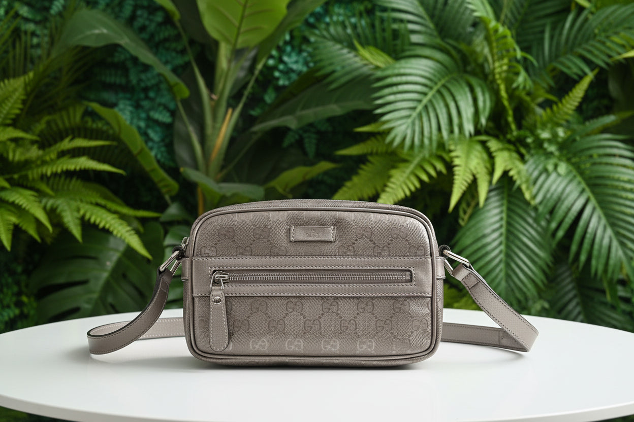 Gucci Metallic Pewter Imprime Camera Bag