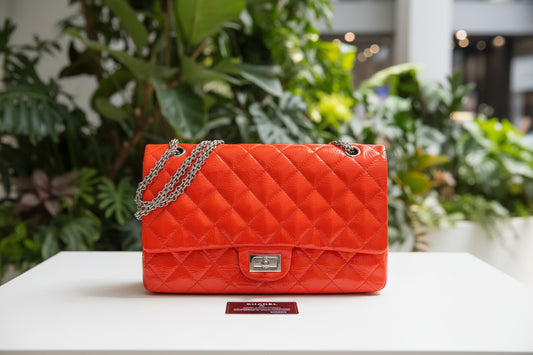 Chanel Coral Red Patent Leather 227 Double Flap Reissue