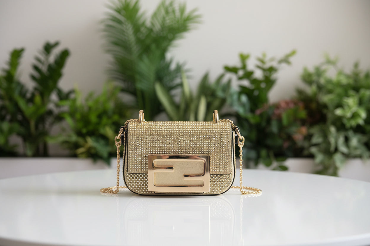 Fendi Nano Green Crystal Baguette