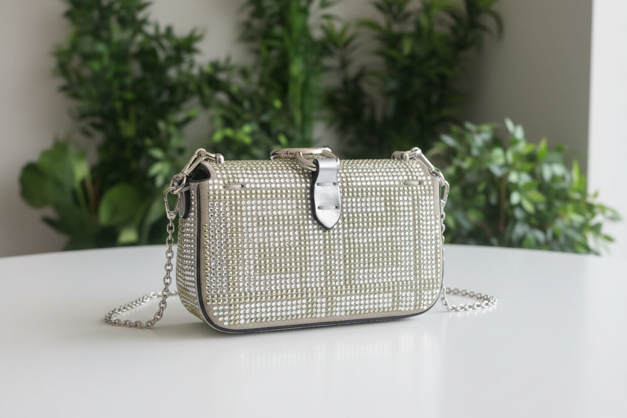 Fendi Nano Green Crystal Baguette