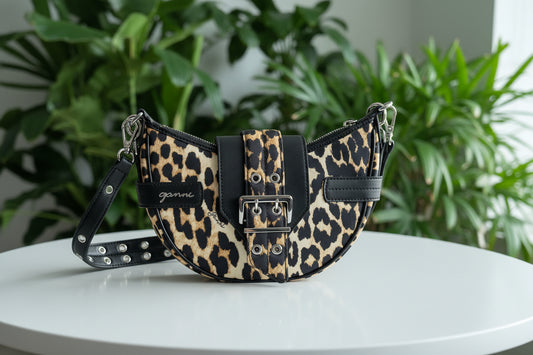 Ganni Leopard Nylon & Leather Crossbody