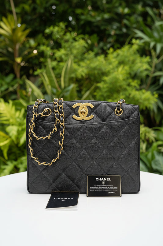 Chanel Vintage Black Caviar CC Turnlock Tote