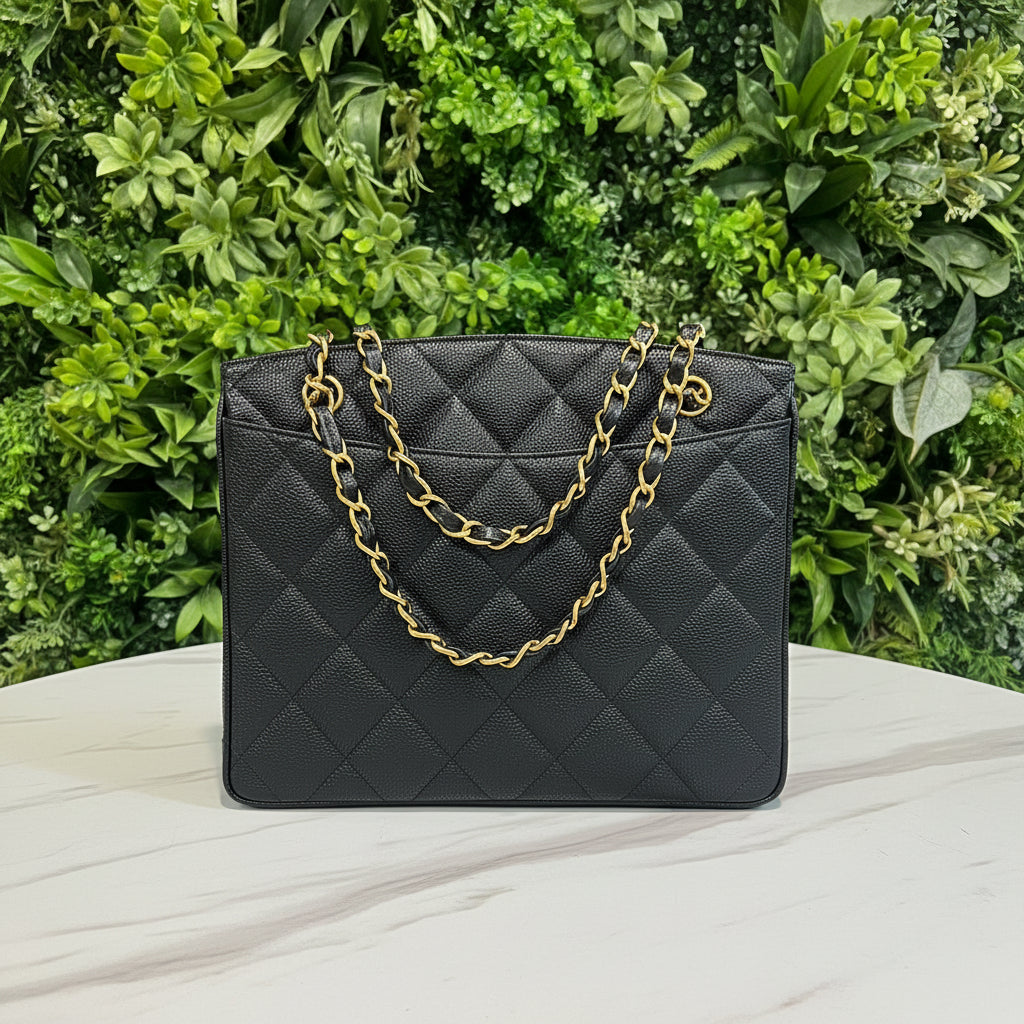 Chanel Vintage Black Caviar CC Turnlock Tote