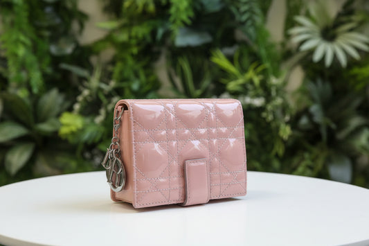 Dior Patent Cannage Lady Dior Pink Wallet