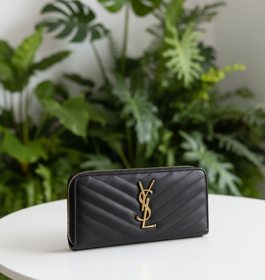 YSL Chevron Leather Zippered Wallet