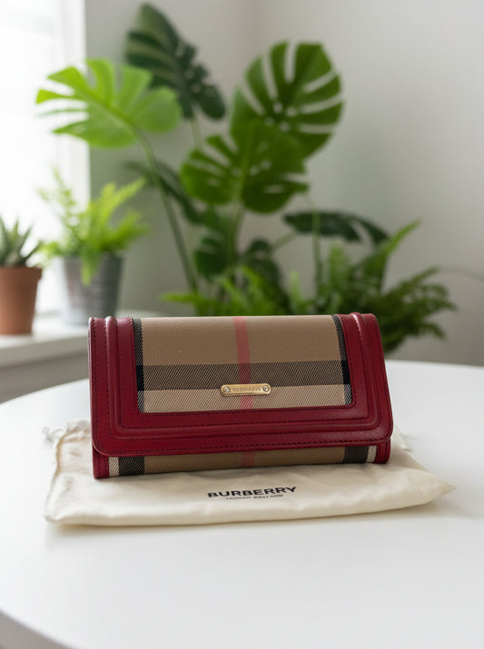 Burberry Red Check and Leather Wallet
