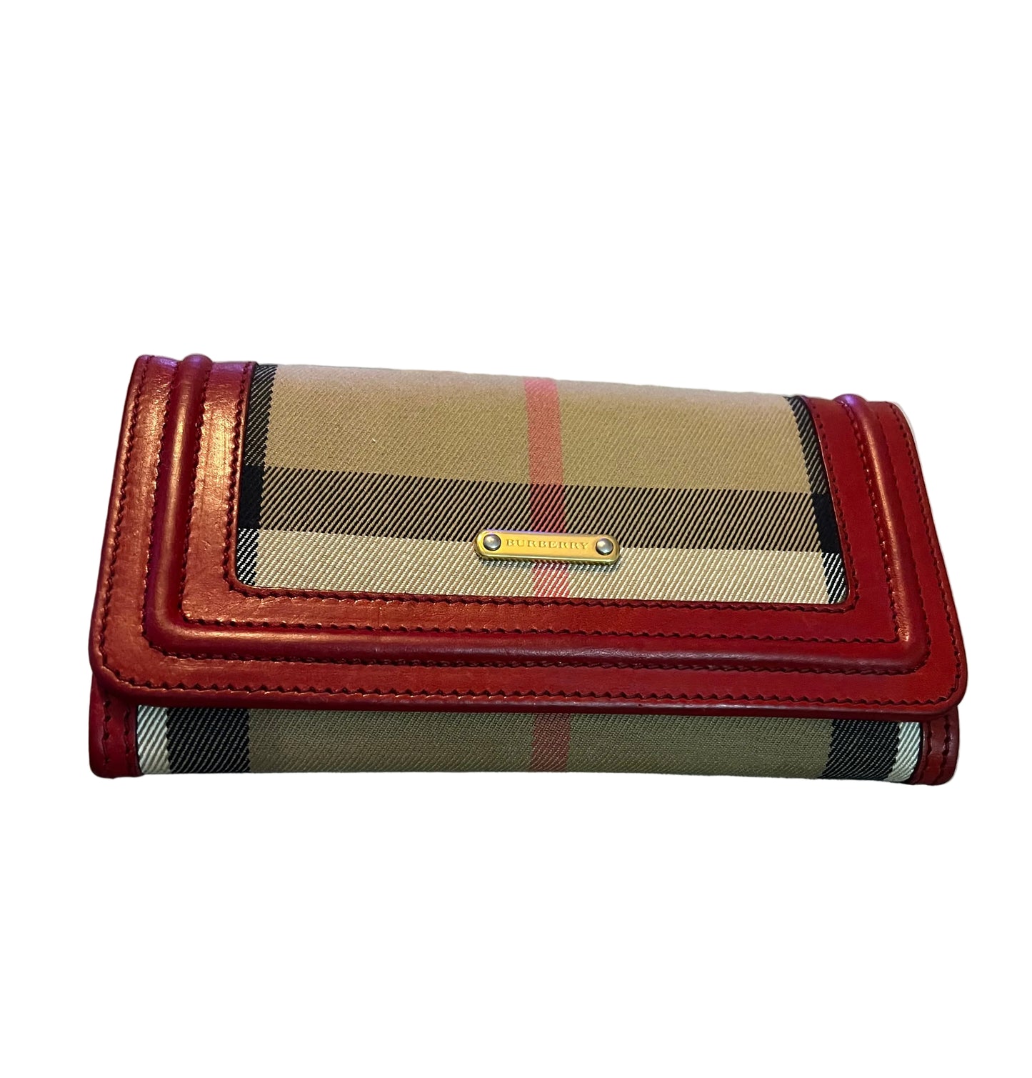 Burberry Red Check and Leather Wallet