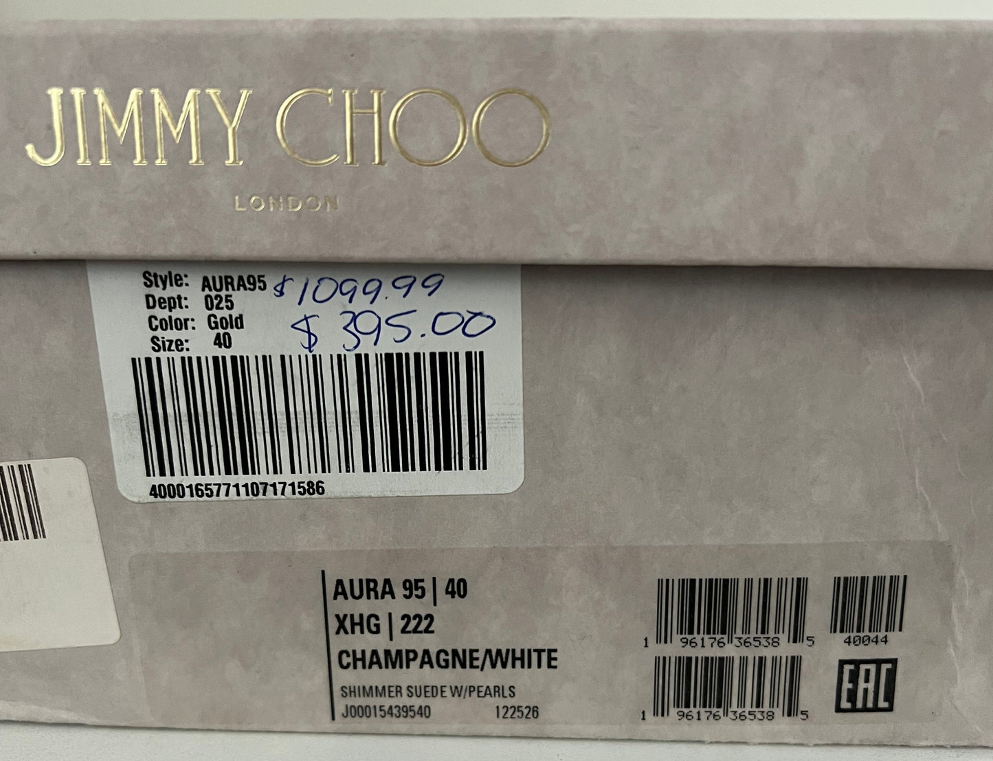 Jimmy Choo Champagne/White Pearl Strap Heels