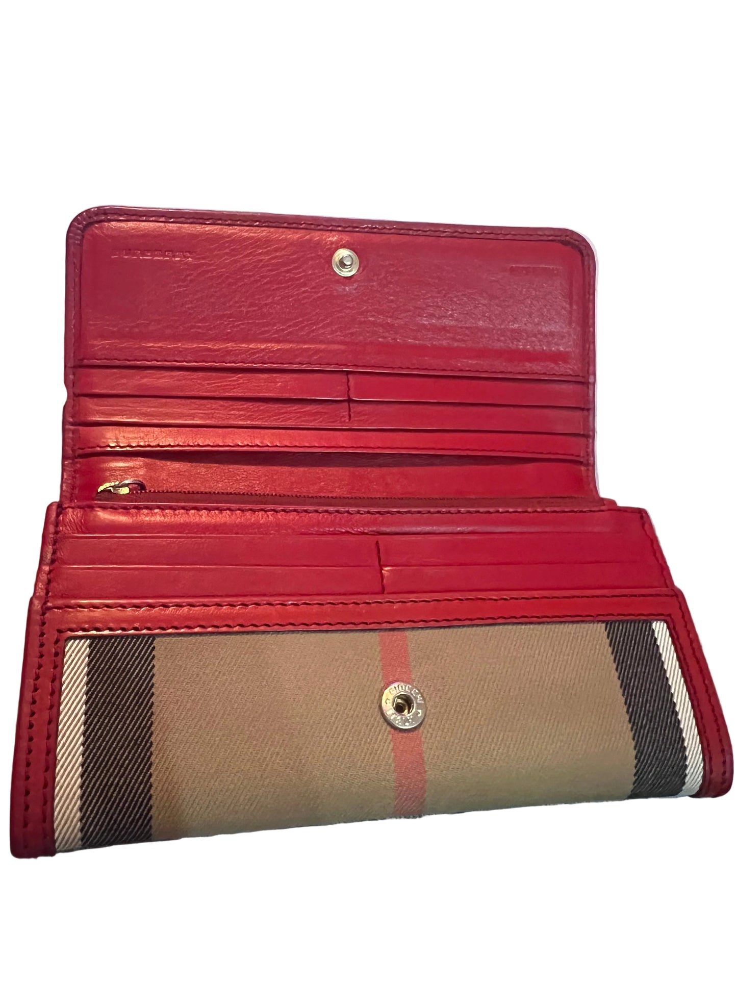Burberry Red Check and Leather Wallet