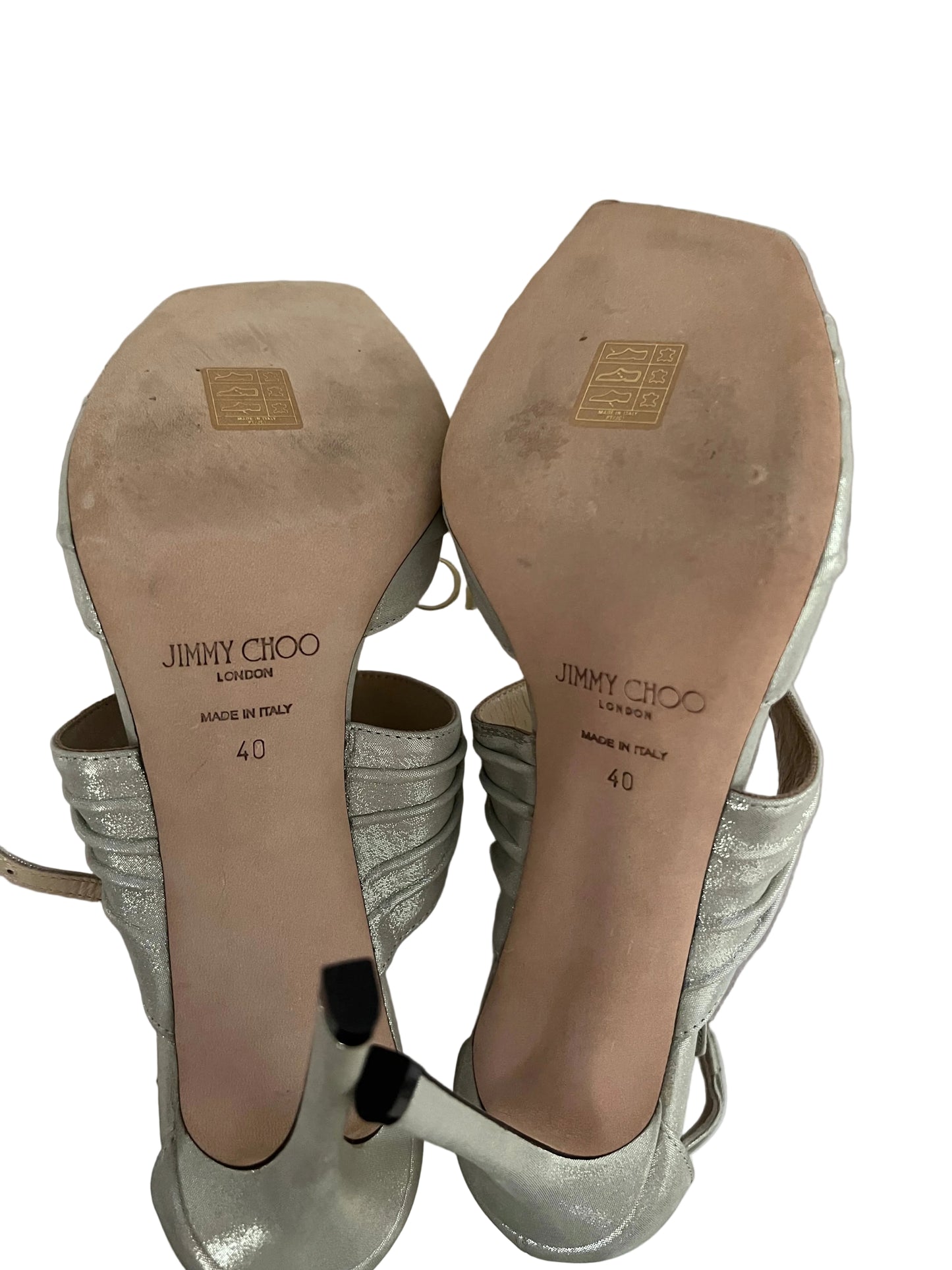 Jimmy Choo Champagne/White Pearl Strap Heels