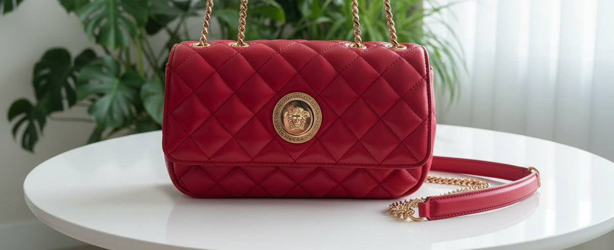 Versace Red Quilted Leather Medusa Shoulder Bag