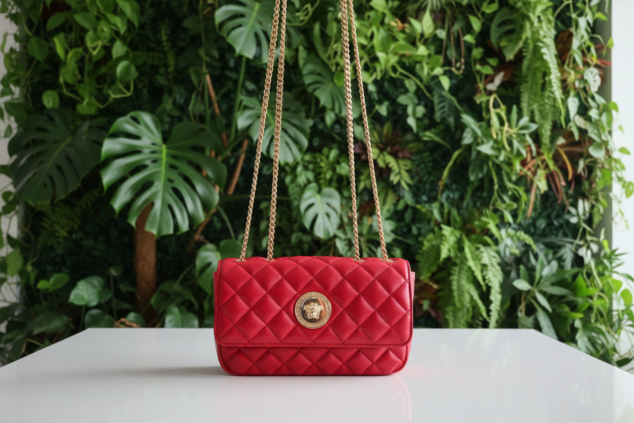 Versace Red Quilted Leather Medusa Shoulder Bag