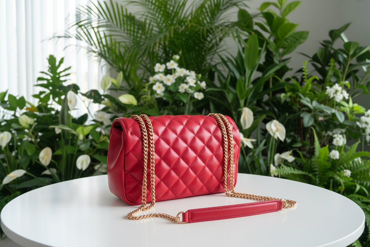 Versace Red Quilted Leather Medusa Shoulder Bag