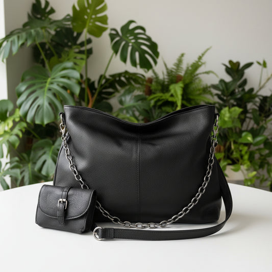 Patricia Nash Black Leather Liora Slouchy Tote