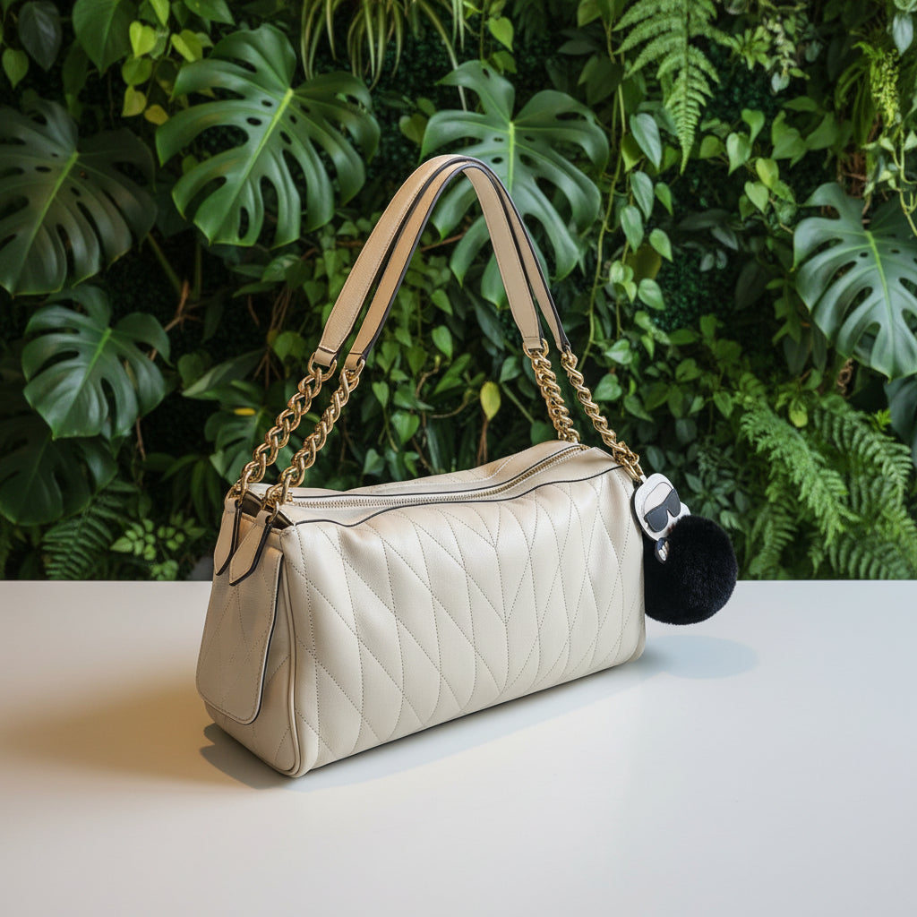 Karl Lagerfeld Beige Leather Lafayette Satchel