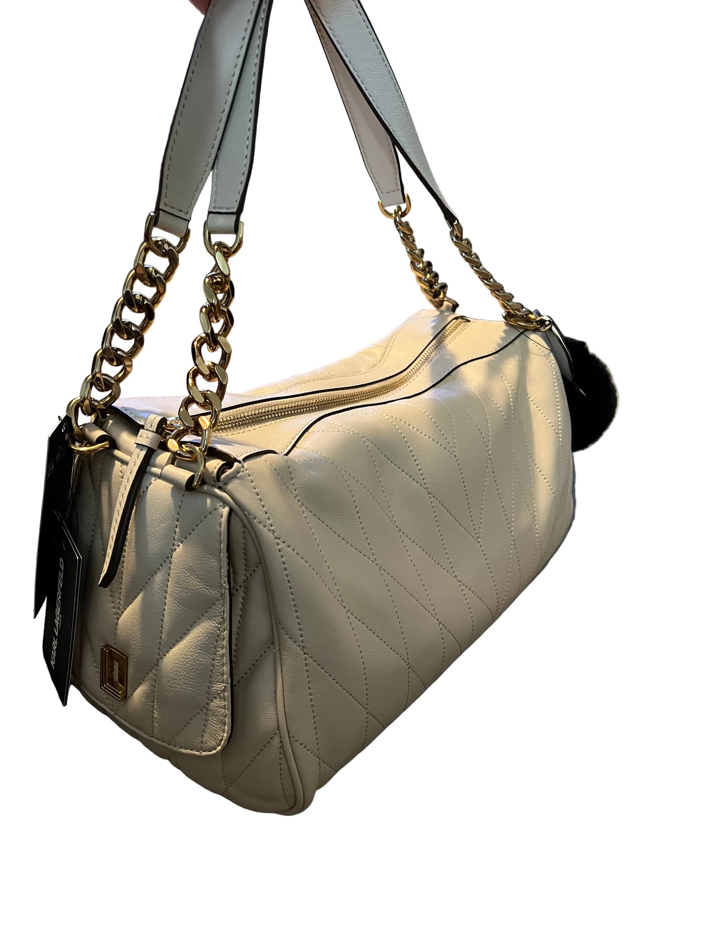Karl Lagerfeld Beige Leather Lafayette Satchel