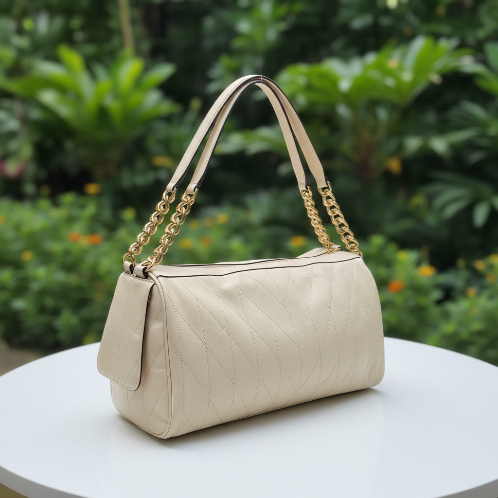 Karl Lagerfeld Beige Leather Lafayette Satchel