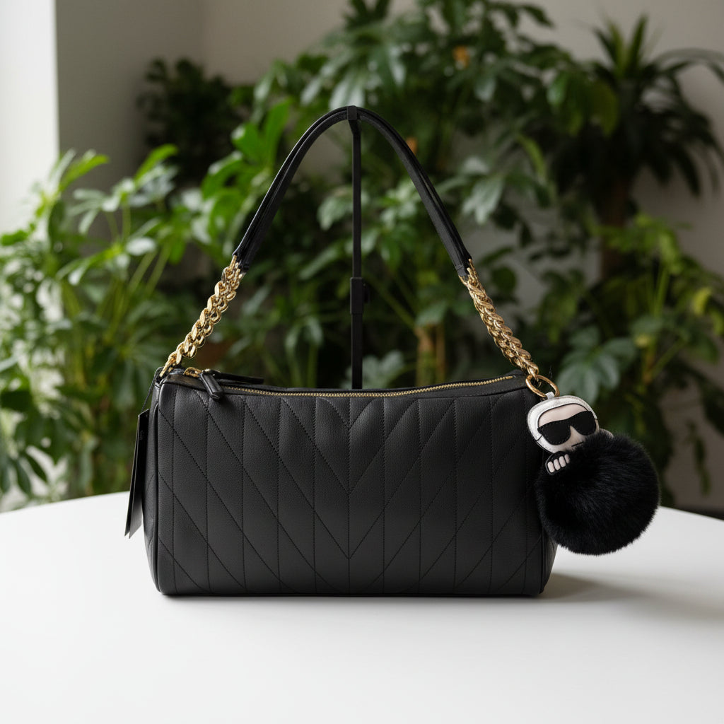 Karl Lagerfeld Black Leather Lafayette Satchel