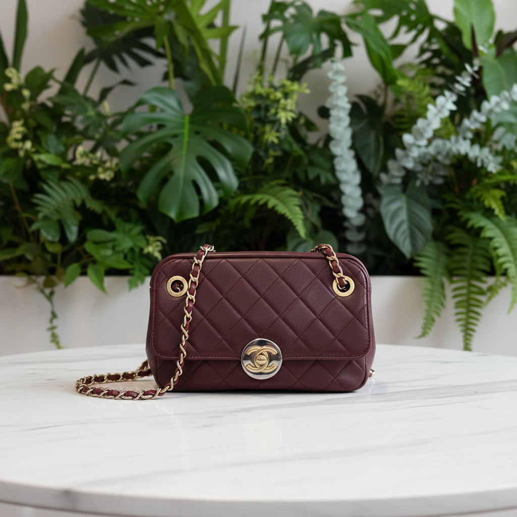 Chanel Burgundy Lambskin Two-Toned Flap Camera Bag