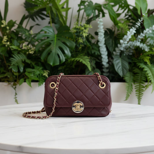 Chanel Burgundy Lambskin Two-Toned Flap Camera Bag