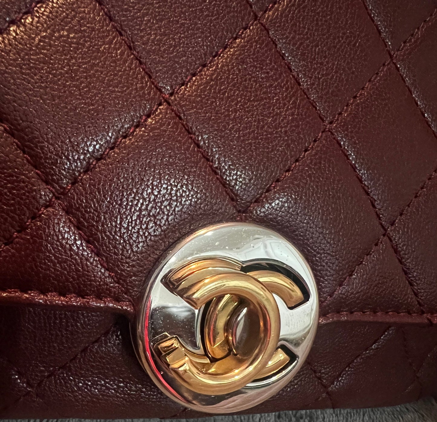 Chanel Burgundy Lambskin Two-Toned Flap Camera Bag