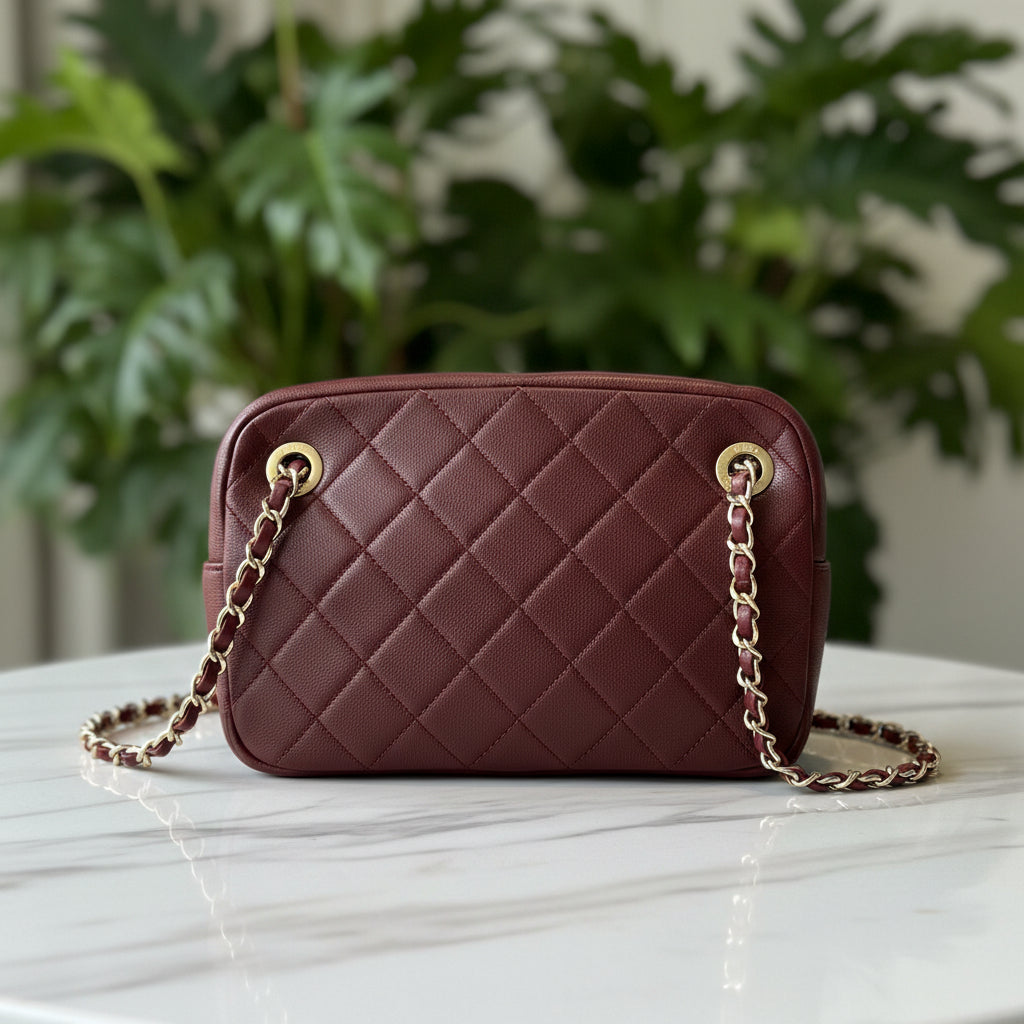 Chanel Burgundy Lambskin Two-Toned Flap Camera Bag