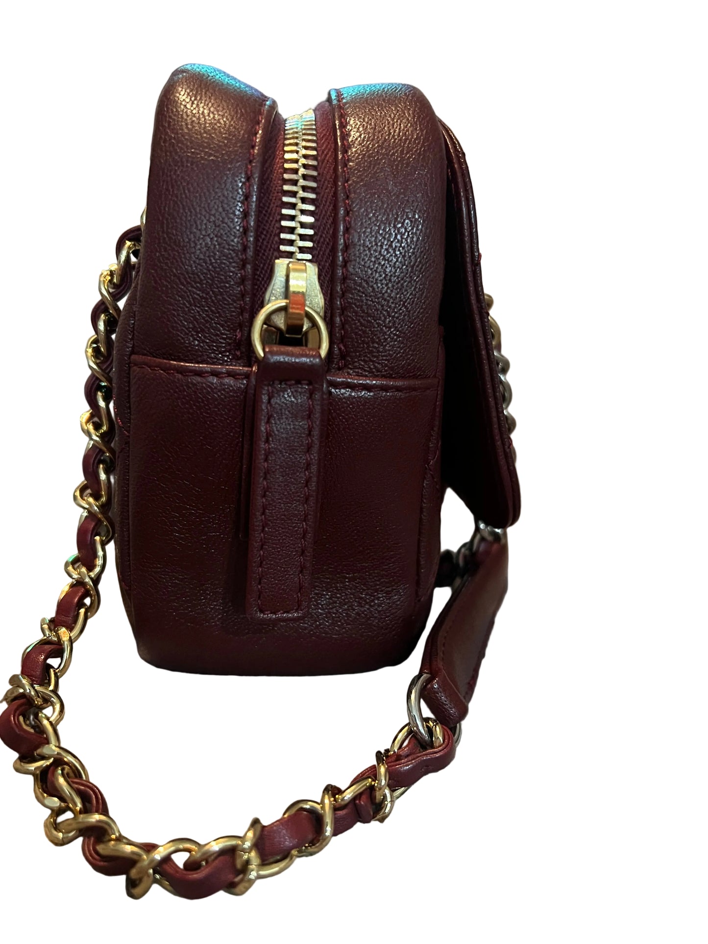Chanel Burgundy Lambskin Two-Toned Flap Camera Bag
