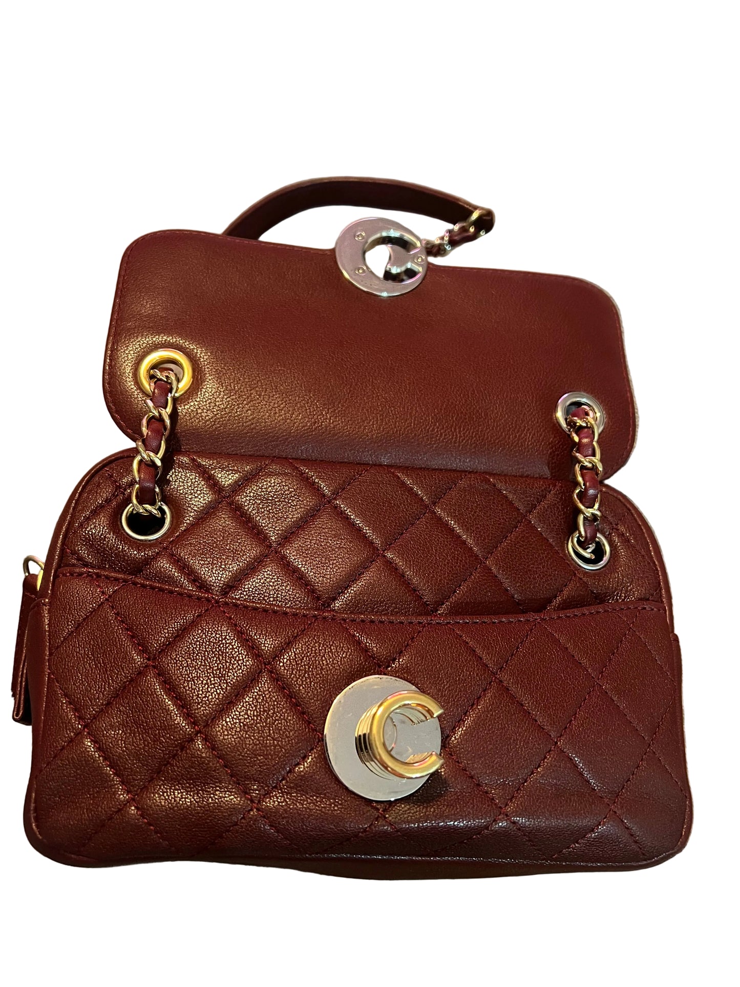 Chanel Burgundy Lambskin Two-Toned Flap Camera Bag