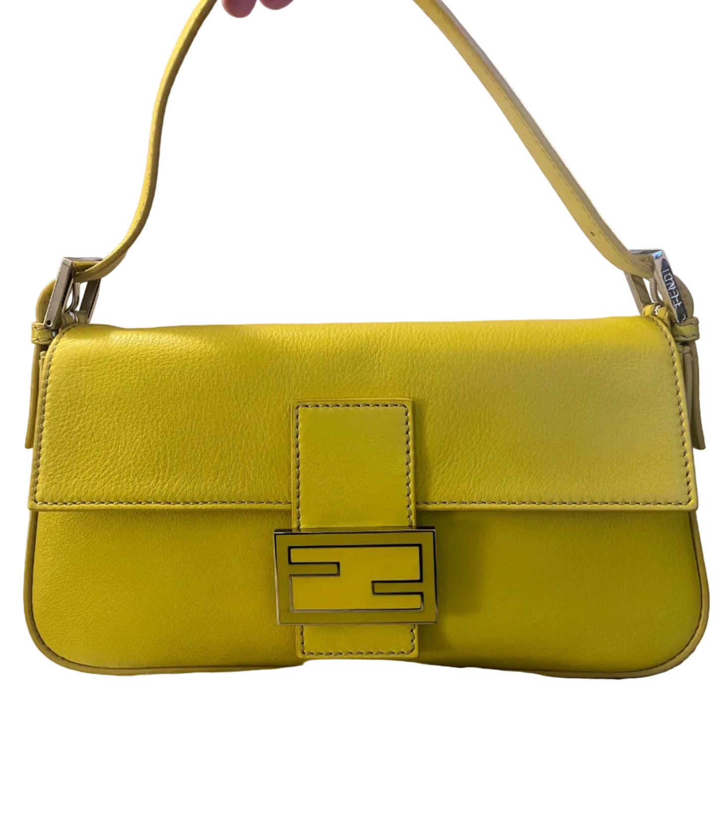 Fendi Green Yellow Leather Baguette