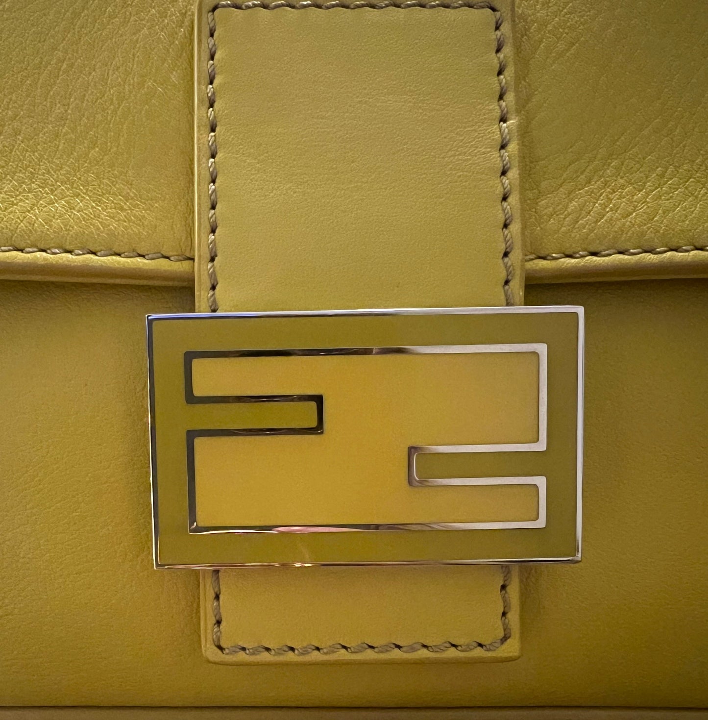 Fendi Green Yellow Leather Baguette