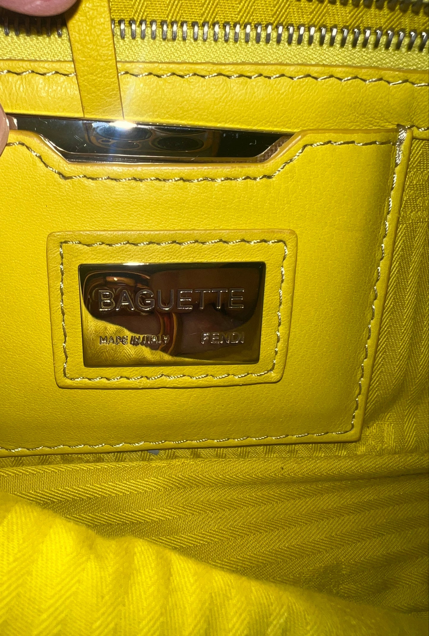 Fendi Green Yellow Leather Baguette