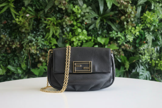Fendi Black Leather Fendista Pochette Crossbody