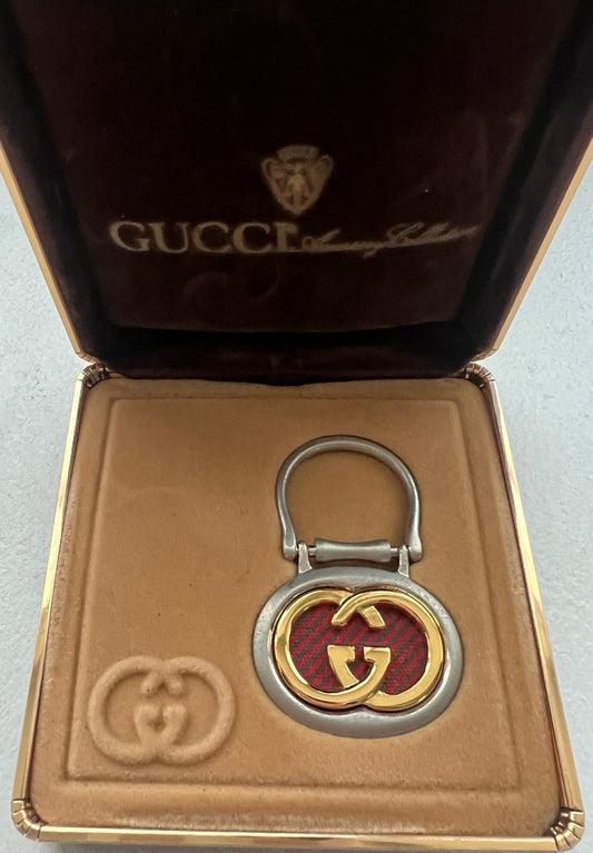 Gucci Vintage Interlocking G Key Holder with Red & Green Web Stripe