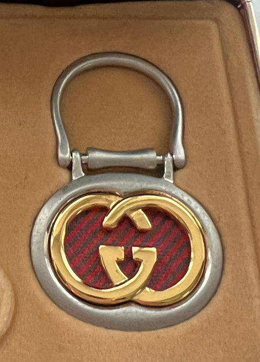 Gucci Vintage Interlocking G Key Holder with Red & Green Web Stripe