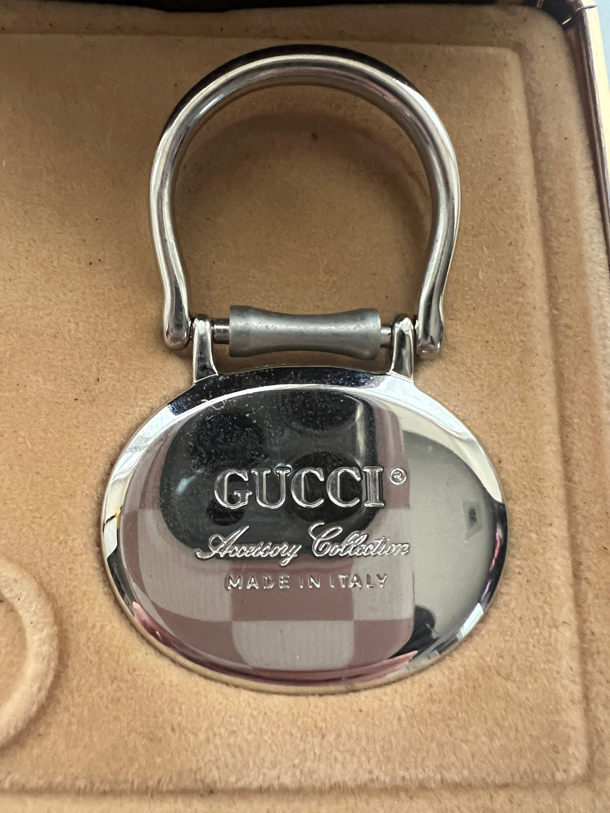 Gucci Vintage Interlocking G Key Holder with Red & Green Web Stripe