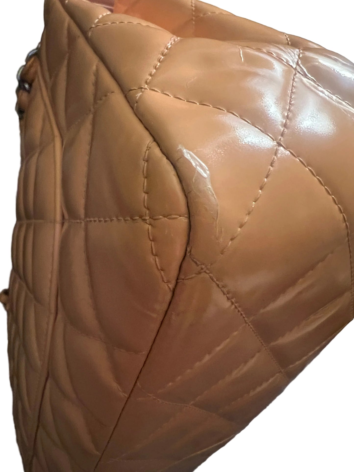 Chanel Peach Patent  Leather Double Flap Jumbo Silver Toned Hardware