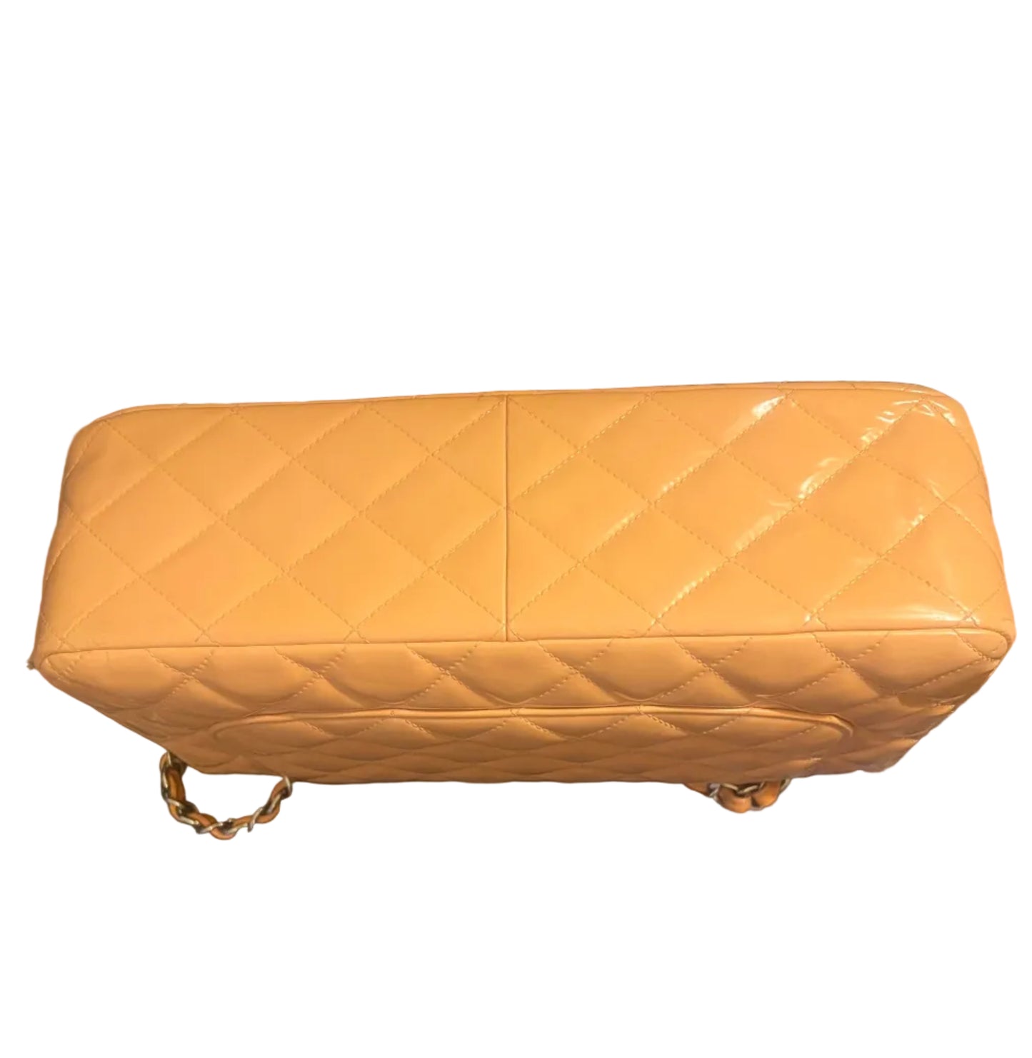 Chanel Peach Patent  Leather Double Flap Jumbo Silver Toned Hardware