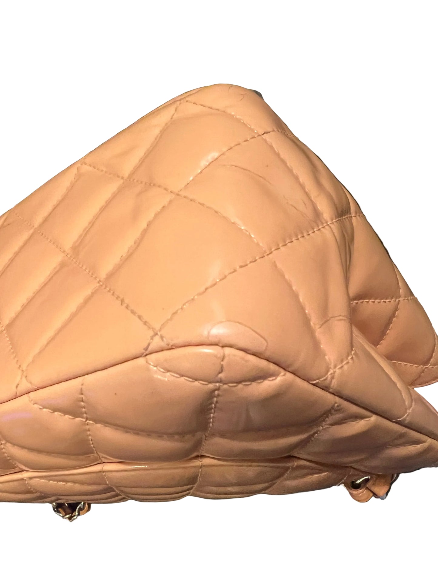 Chanel Peach Patent  Leather Double Flap Jumbo Silver Toned Hardware