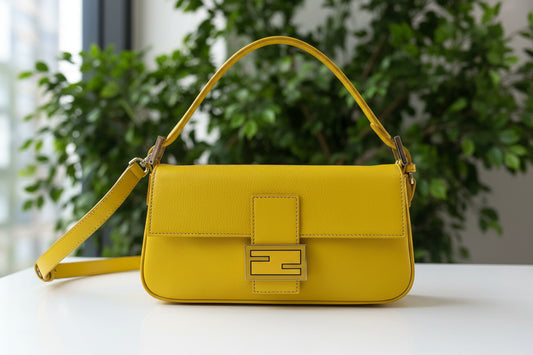 Fendi Green Yellow Leather Baguette