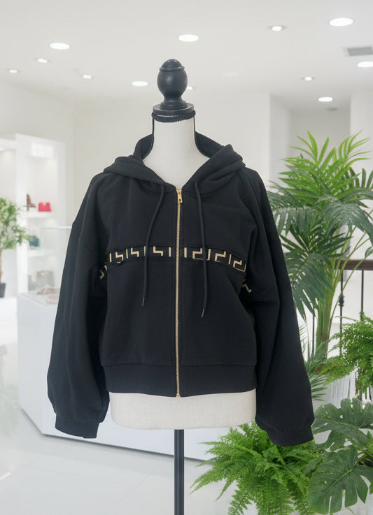 Versace Cropped Grecca Zip-Up Hoodie